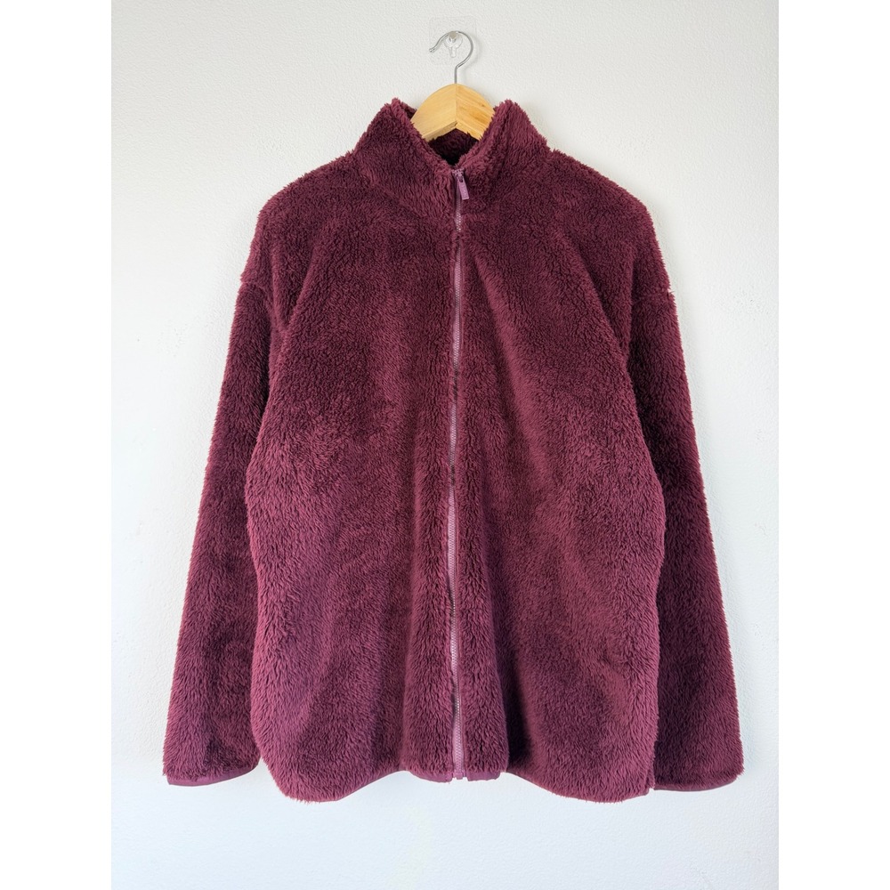 Victoria's Secret PINK Women Teddy Fleece Jacket L Burgundy Full Zip Oversized